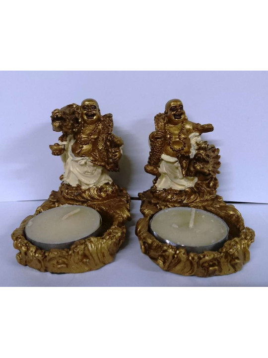 Buddha-Kerzenständer aus Harz, 8,5 cm x 7 cm