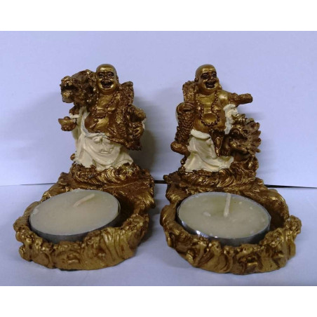Buddha-Kerzenständer aus Harz, 8,5 cm x 7 cm