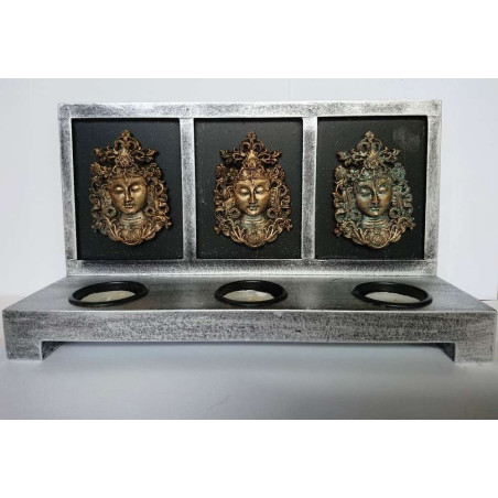 Buddha-Kerzenhalter aus Harz - Holz. 27x15,5cm