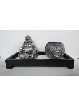 Resin Buddha Kerzenhalter und Garten Holz 23 breit x 12,5 hoch