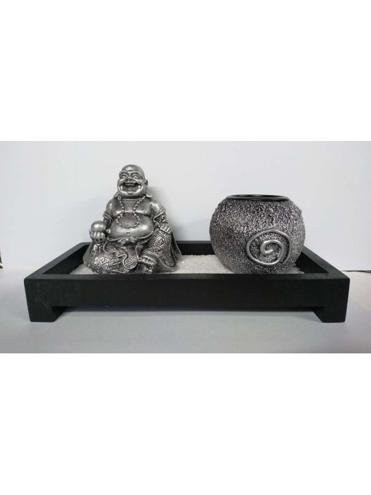 Resin Buddha Kerzenhalter und Garten Holz 23 breit x 12,5 hoch