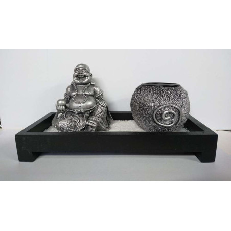 Resin Buddha Kerzenhalter und Garten Holz 23 breit x 12,5 hoch