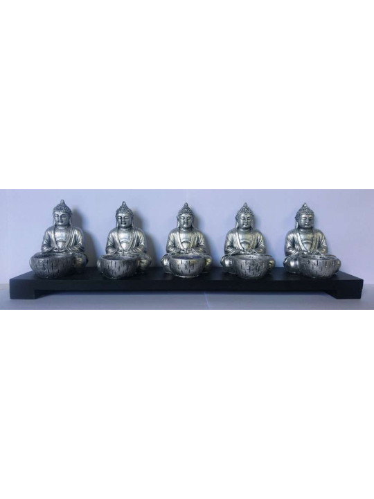 Buddha-Kerzenhalter aus Harz - Holz. 42 x 12cm