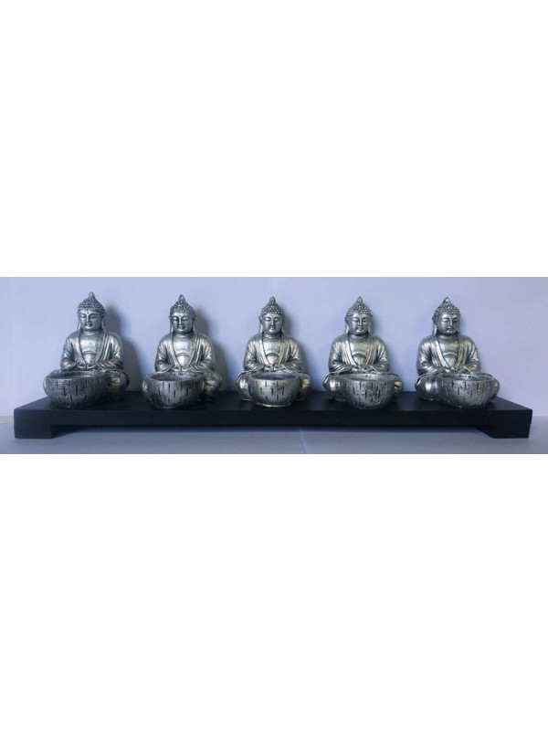 Buddha-Kerzenhalter aus Harz - Holz. 42 x 12cm