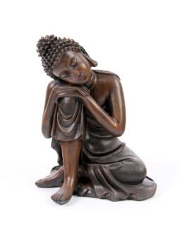 Kniender Buddha, Holzoptik. 14 cm hoch x 12 cm breit