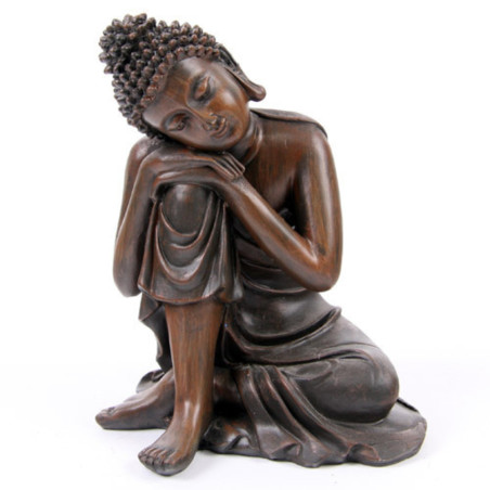 Kniender Buddha, Holzoptik. 14 cm hoch x 12 cm breit