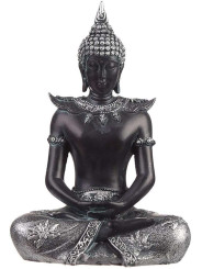 Sitzender Thai-Buddha Schwarz und Silber, 19,5 cm x 13,5 cm