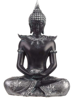 Sitzender Thai-Buddha Schwarz und Silber, 19,5 cm x 13,5 cm
