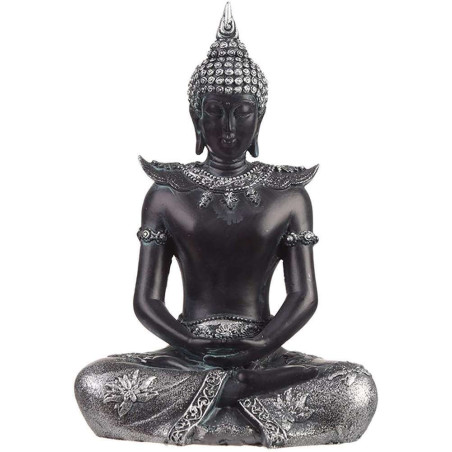 Sitzender Thai-Buddha Schwarz und Silber, 19,5 cm x 13,5 cm