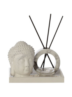 Schilfrohr-Diffusor und Kerzenständer, Buddha-Kopf mit Marmor-Effekt