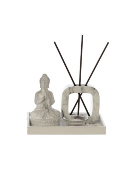 Schilfrohr-Diffusor und Kerzenständer, Buddha meditiert Marmor-Effekt