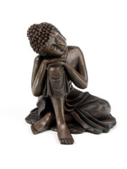 Thailändische Buddha-Figur, Kopf auf Knie Holz-Effekt, 12cm x 11cm