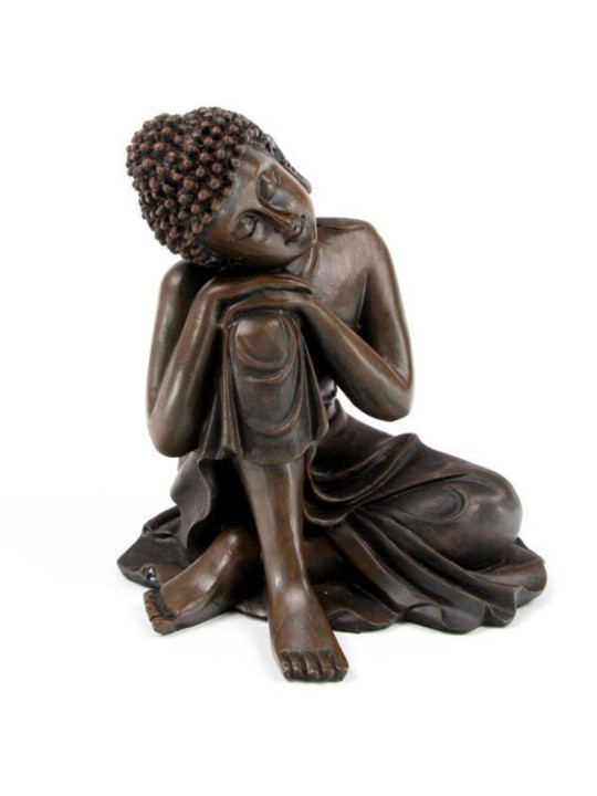 Thailändische Buddha-Figur, Kopf auf Knie Holz-Effekt, 12cm x 11cm