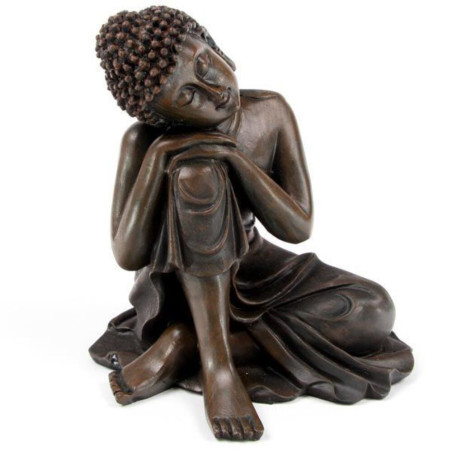 Thailändische Buddha-Figur, Kopf auf Knie Holz-Effekt, 12cm x 11cm