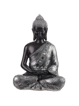 Sitzender Thai-Buddha Schwarz und Silber, 30 cm x 14,5 cm