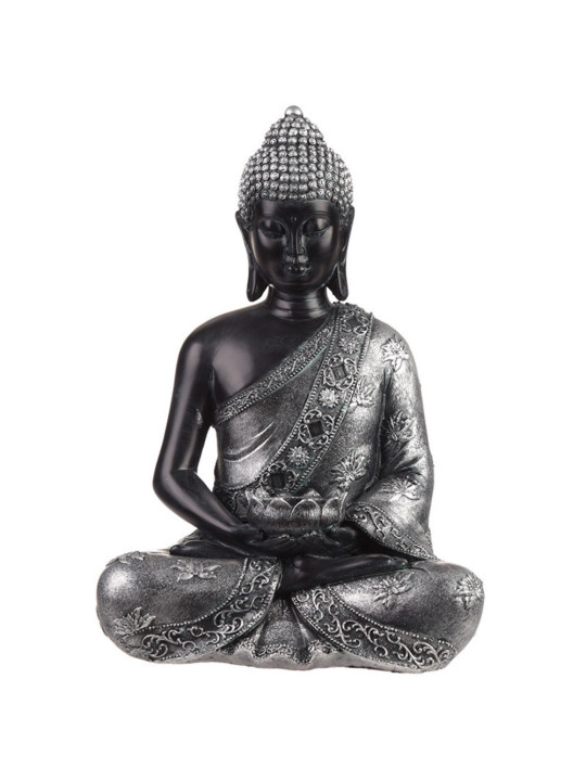 Sitzender Thai-Buddha Schwarz und Silber, 30 cm x 14,5 cm