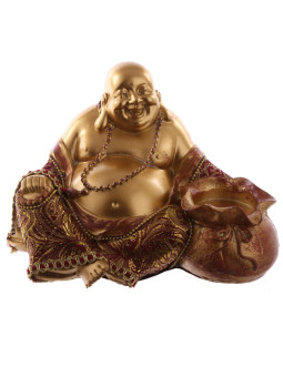 Roter und goldener chinesischer Buddha mit Kerzenständer Sack. 10 cm hoch x 16 cm breit