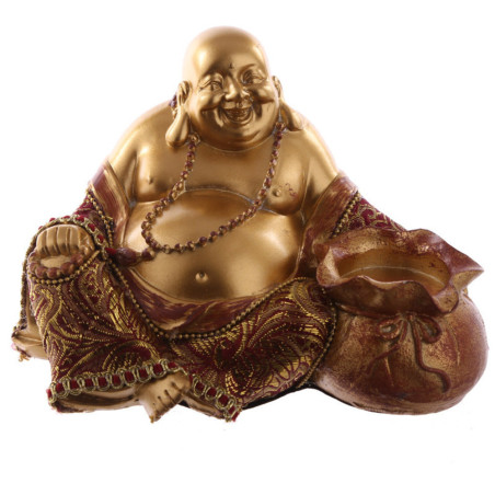 Roter und goldener chinesischer Buddha mit Kerzenständer Sack. 10 cm hoch x 16 cm breit