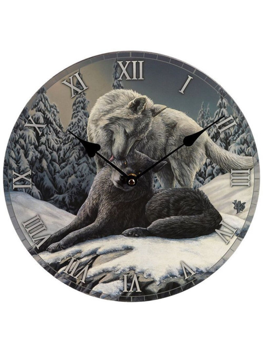 Wanduhr, Wölfe, die sich im Schnee küssen