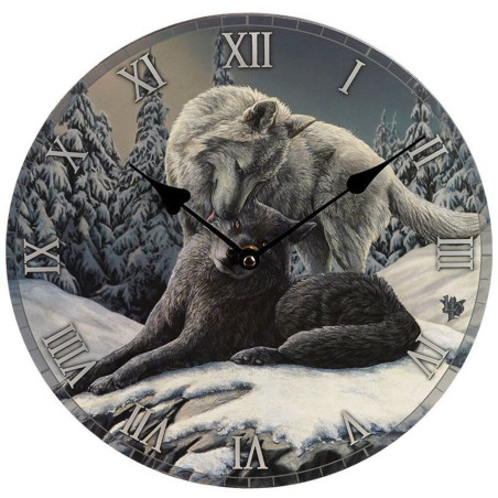 Wanduhr, Wölfe, die sich im Schnee küssen