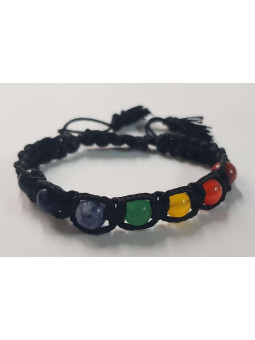 Schwarzer Armreif mit 7 Chakra-Mineralien