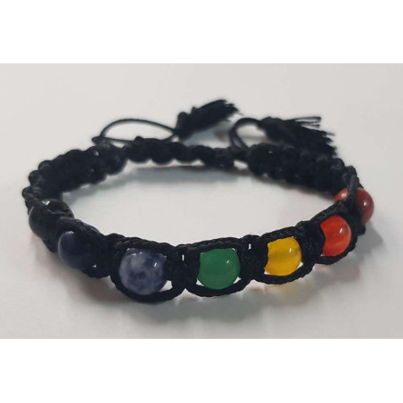 Schwarzer Armreif mit 7 Chakra-Mineralien