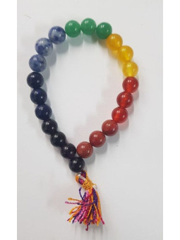 7 Chakren Elastisches Mineralienarmband mit Quaste