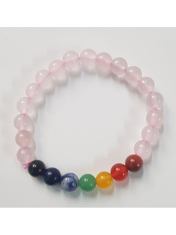 Elastisches Mineralienarmband Rosenquarz 7 Chakren