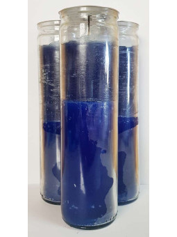 Echte blaue Esoterik-Kerze im dicken Kristallglasgefäß