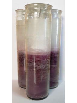 Echte lila-weiße Esoterik-Kerze in dicker Glasvase