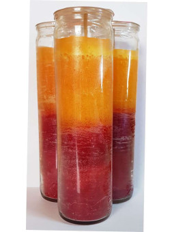 Echte Esoterik-Kerze rot-gelb in dicker Glasvase