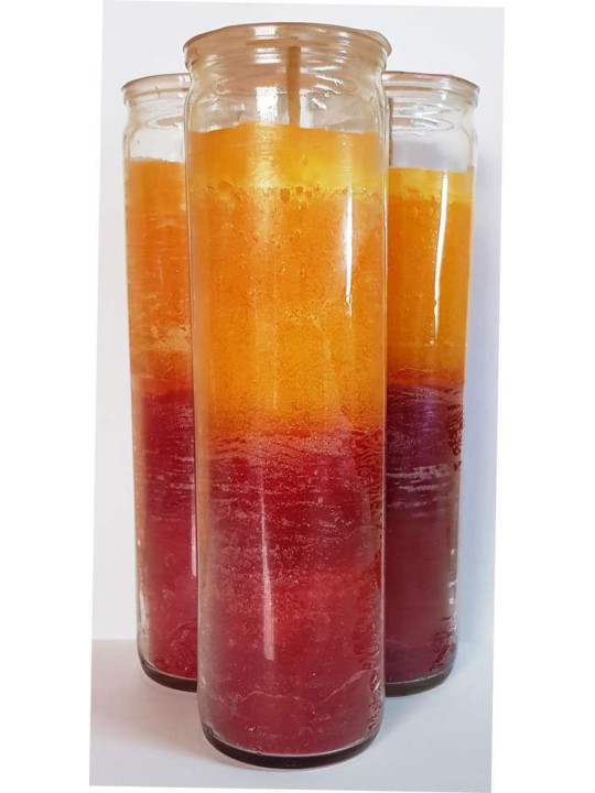 Echte Esoterik-Kerze rot-gelb in dicker Glasvase