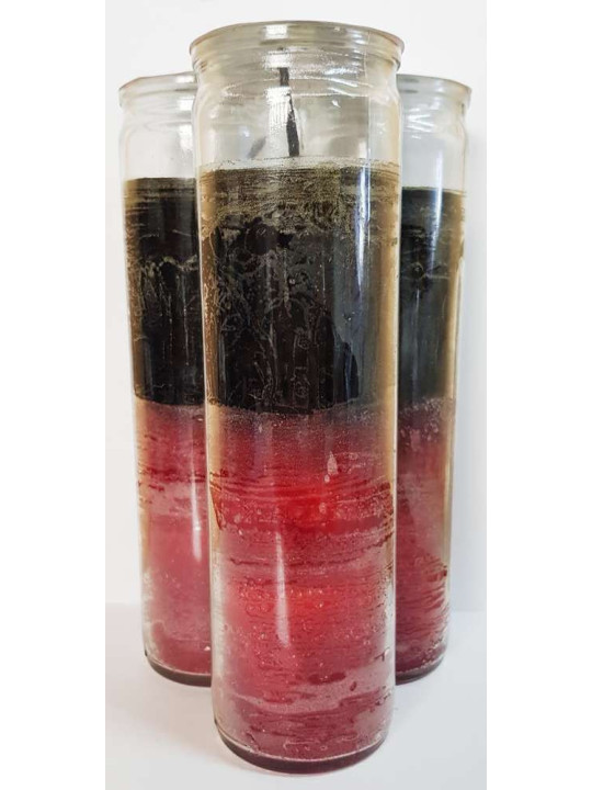 Echte rot-schwarze Esoterik-Kerze in dicker Glasvase