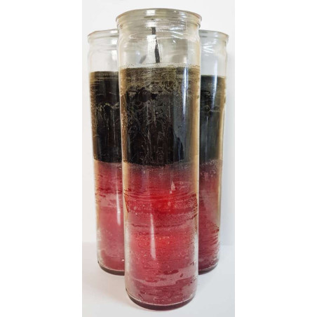 Echte rot-schwarze Esoterik-Kerze in dicker Glasvase