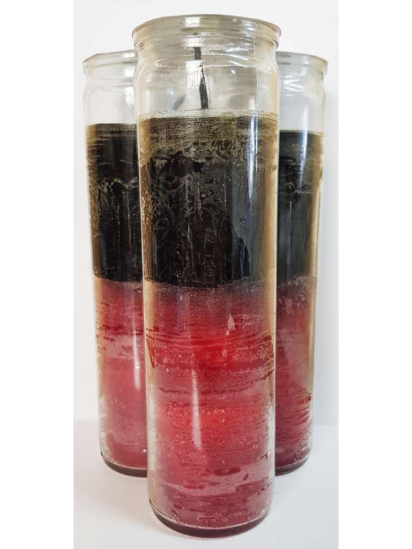 Echte rot-schwarze Esoterik-Kerze in dicker Glasvase