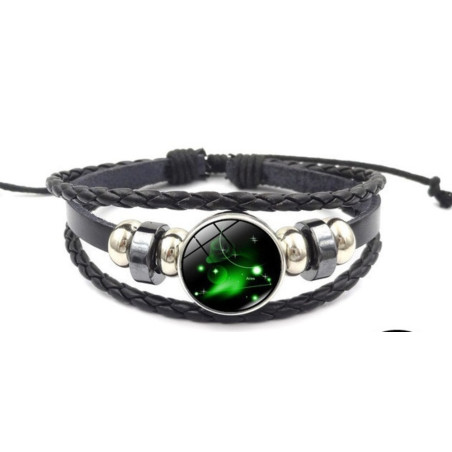 Leuchtendes verstellbares Lederarmband Widder Sternbild