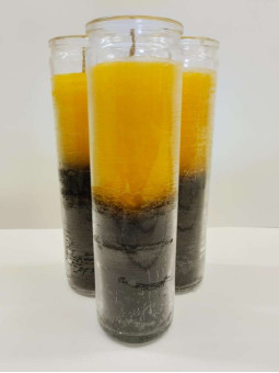 Echte orange-weiße Esoterik-Kerze in dicker Glasvase