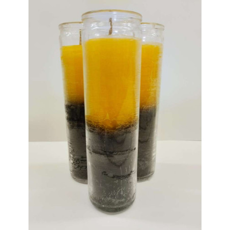 Echte orange-weiße Esoterik-Kerze in dicker Glasvase