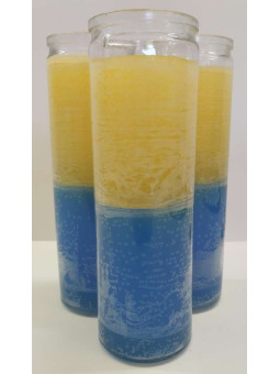 Echte orange-gelbe Esoterikkerze in dicker Glasvase