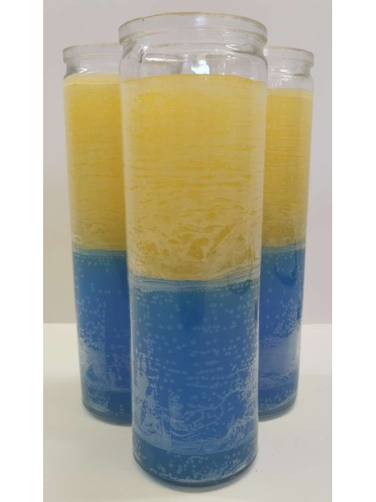 Echte orange-gelbe Esoterikkerze in dicker Glasvase