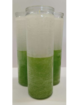 Authentische blau-gelbe Esoterik-Kerze in dicker Glasvase