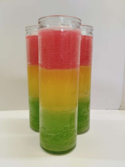 Authentischer grün-gelb-roter Esoterik-Kerze in einer dicken Glasvase