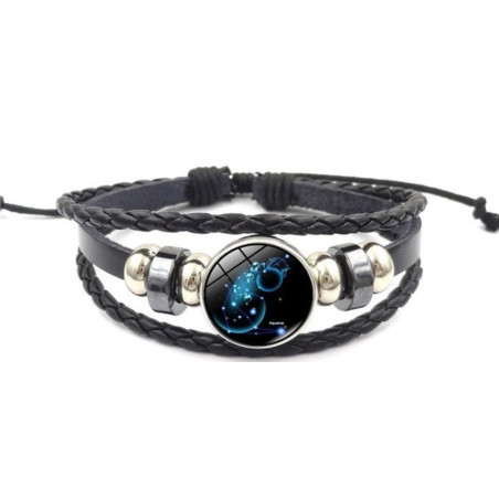 Leuchtendes verstellbares Lederarmband Aquarius Sternbild