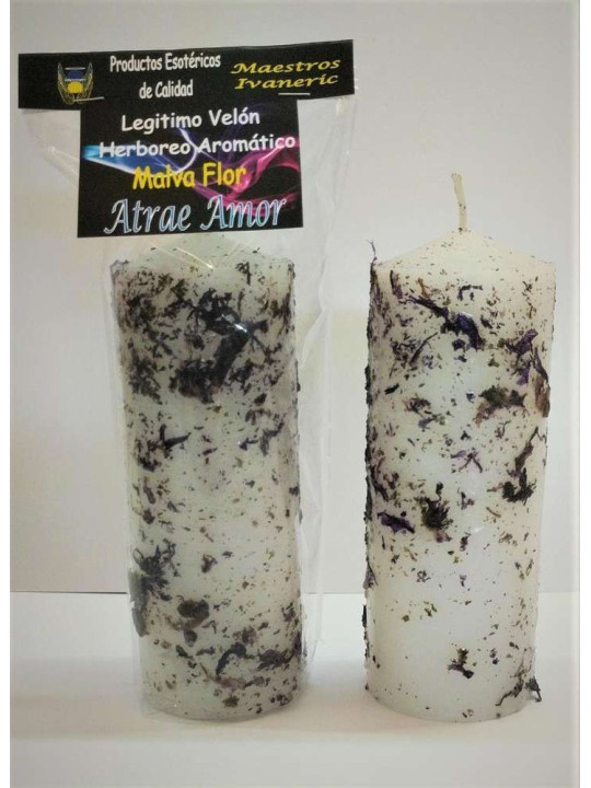 Legitimer krautiger und aromatischer Malvenblütler und Flieder Kerze