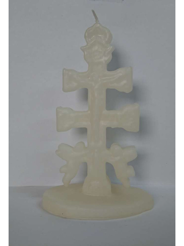 Weiße Caravaca Kreuz Kerze. 17 Zentimeter
