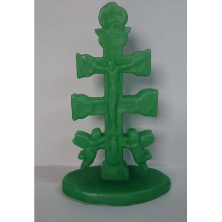 Grüne Caravaca Kreuz Kerze. 17 Zentimeter