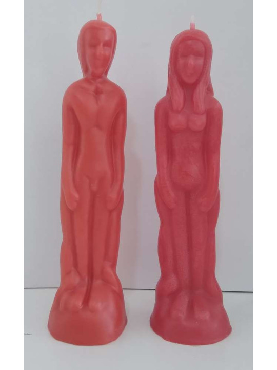 Große Kerze Mann und Frau 19 cm. Rot.
