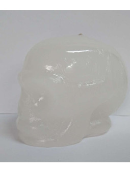 Weiße Totenkopf-Kerze. 11 x 9 Zentimeter