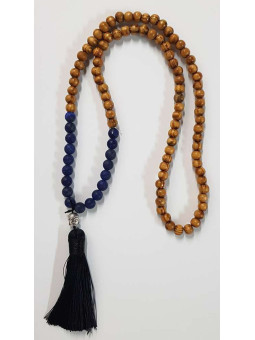 Buddhistische Halskette Holz und Sodalith mit Buddha-Amulett