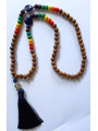 Buddhistische Halskette 7 Chakra Holz und Sodalith mit Buddha-Amulett